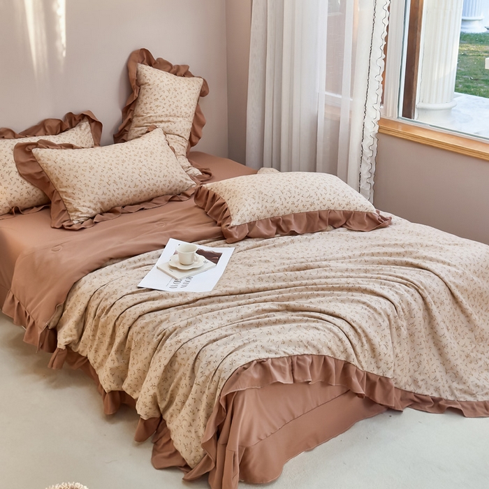 91家纺网 家纺一手货源 找家纺 梦莱斯2025新款针织棉夏被四件套 暖暖人生