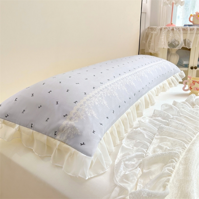 91家纺网 家纺一手货源 找家纺 梦舒羽2025新款针织棉双层纱花边枕头套情侣双人枕套枕芯套枕头内胆套 花边款-蝴蝶结