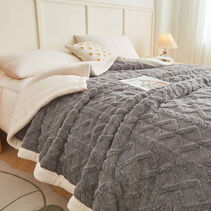 澳梵家居 2025新款塔芙绒提花毛毯盖毯 深灰-白