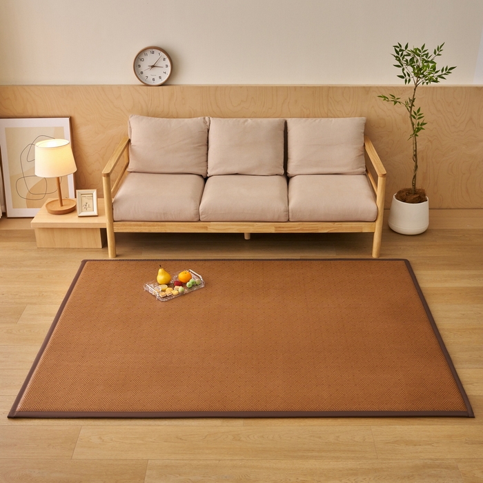 91家纺网 家纺一手货源 找家纺 艺博床垫 2025新款竹藤席地垫 饼干花-棕