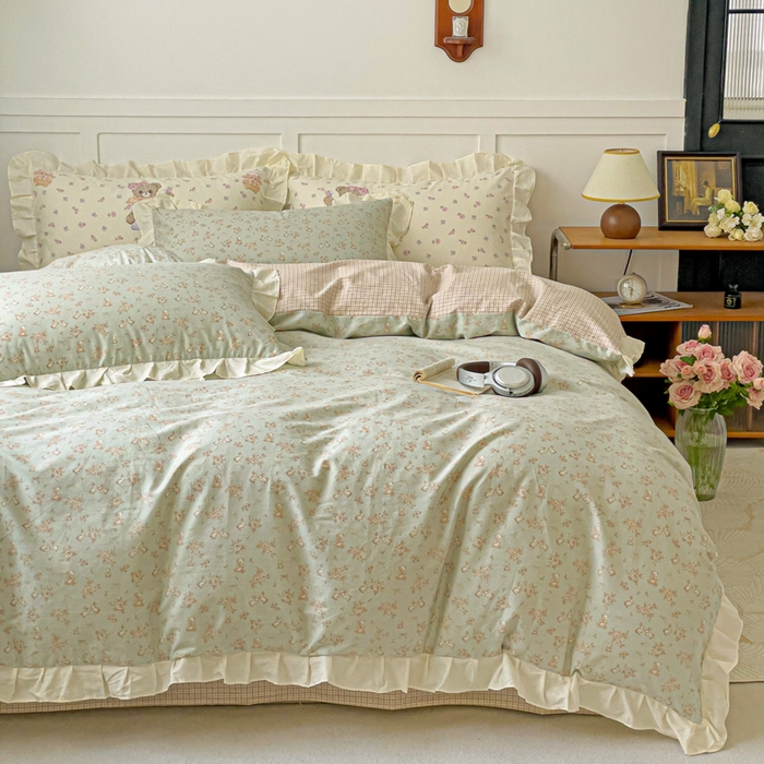 91家纺网 家纺一手货源 找家纺 澳梵家居 2025新款全棉印花韩版花间捕梦四件套 绿野社