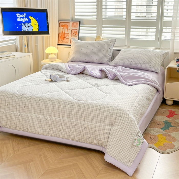 91家纺网 家纺一手货源 找家纺   壹张床  2025新款A类针织棉双层纱100%新疆棉花夏凉被《包检测》（提供买家秀） 格纹萌宠