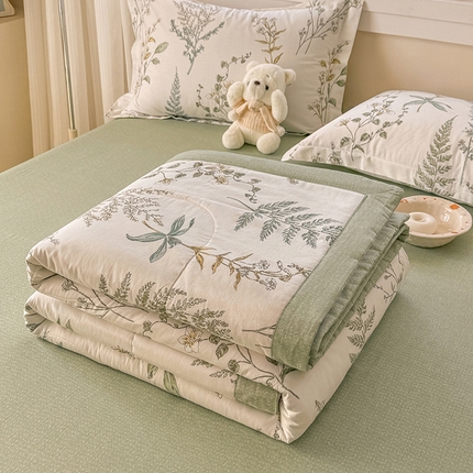 梦依依 2025新款小清新印花系列里外全棉棉花被夏被四件套 春涧