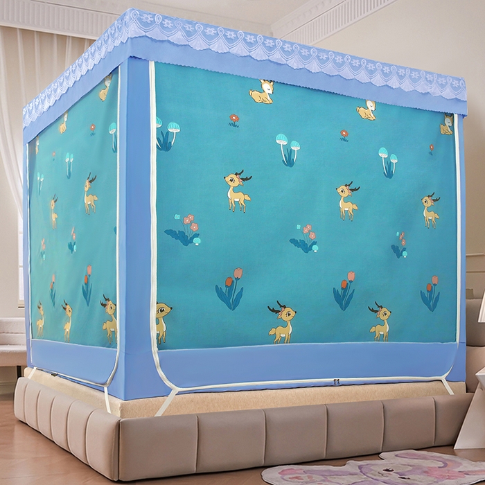 91家纺网 家纺一手货源 找家纺 显高蚊帐 2025新款U型坐床遮光防尘床帘式蚊帐 麋鹿花海