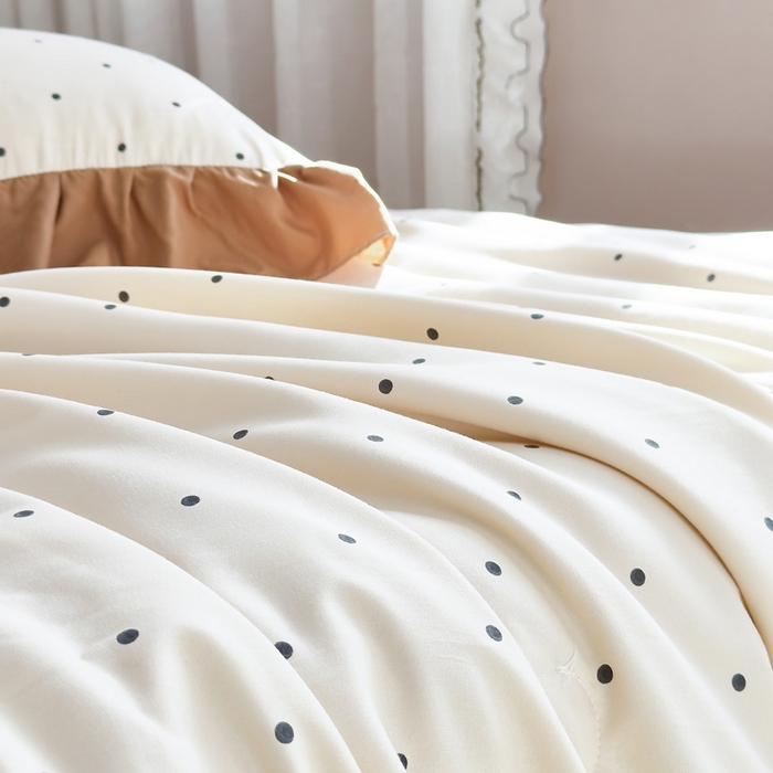 91家纺网 家纺一手货源 找家纺 梦莱斯2025新款针织棉夏被四件套 小圆点