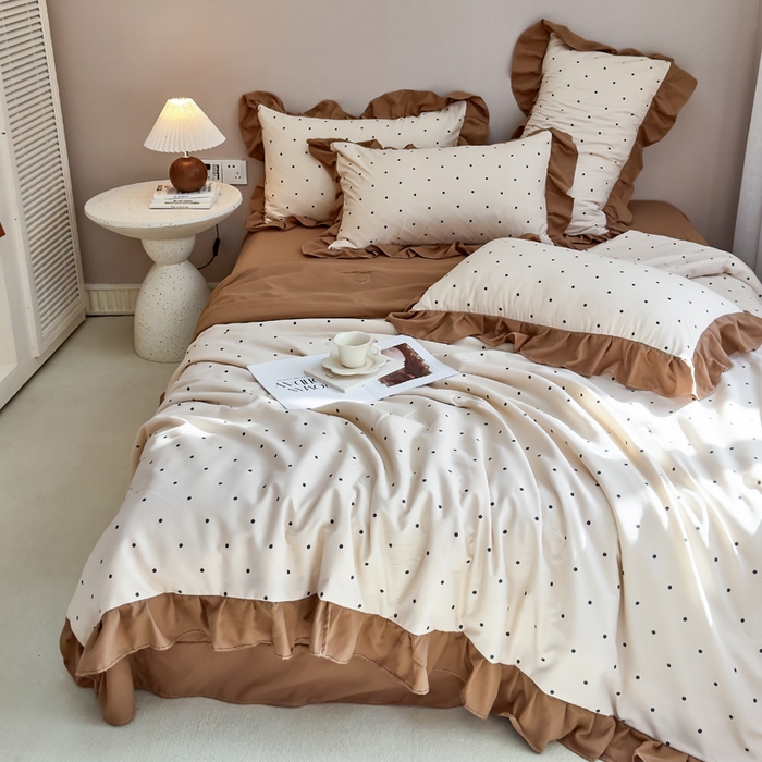 91家纺网 家纺一手货源 找家纺 梦莱斯2025新款针织棉夏被四件套 小圆点