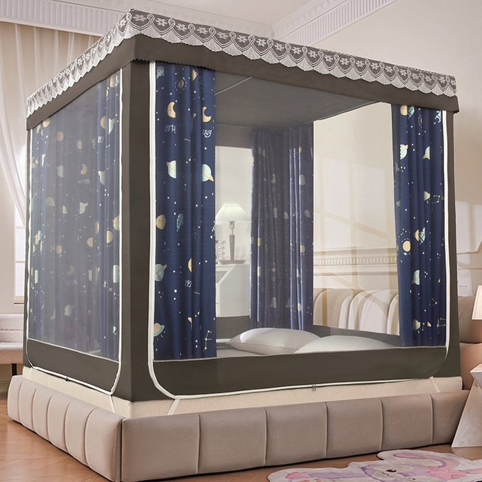 91家纺网 家纺一手货源 找家纺 显高蚊帐 2025新款U型坐床遮光防尘床帘式蚊帐 星梦奇缘