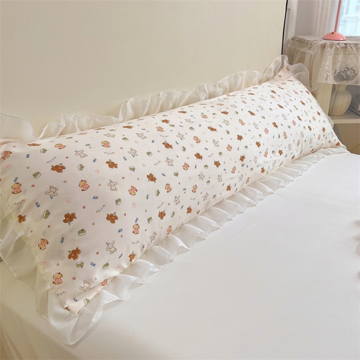 91家纺网 家纺一手货源 找家纺 梦舒羽2025新款针织棉双层纱花边枕头套情侣双人枕套枕芯套枕头内胆套 花边款-蛋糕萌犬