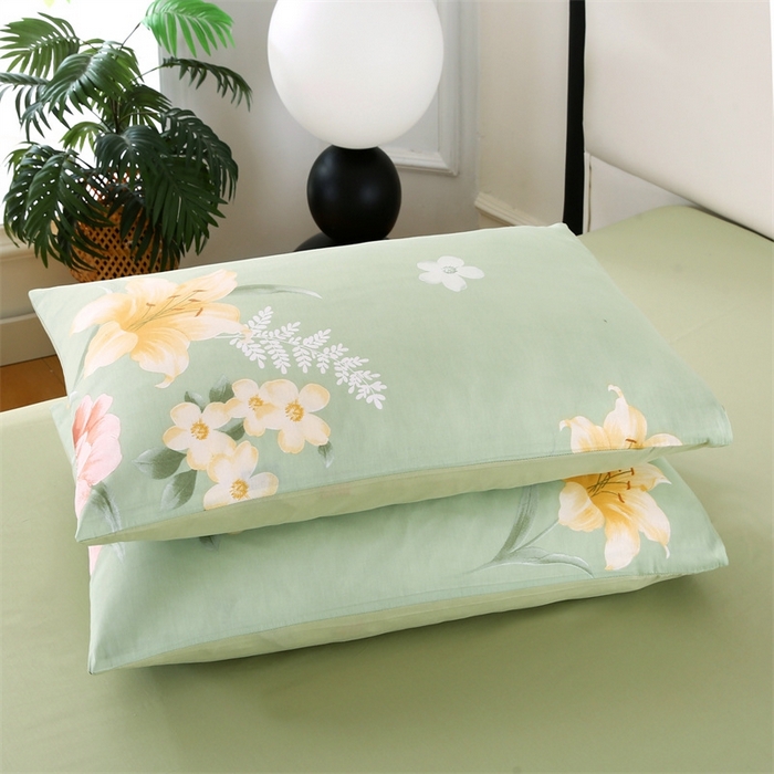 91家纺网 家纺一手货源 找家纺 梦舒羽2025新款全棉小清新印花加厚宿舍床单床裙款四件套 圣洁绿-全棉