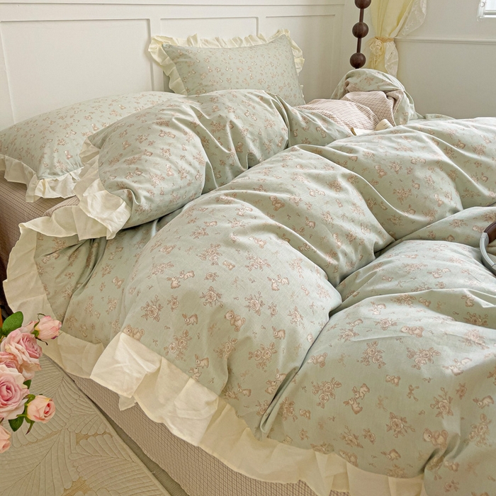 91家纺网 家纺一手货源 找家纺 澳梵家居 2025新款全棉印花韩版花间捕梦四件套 绿野社