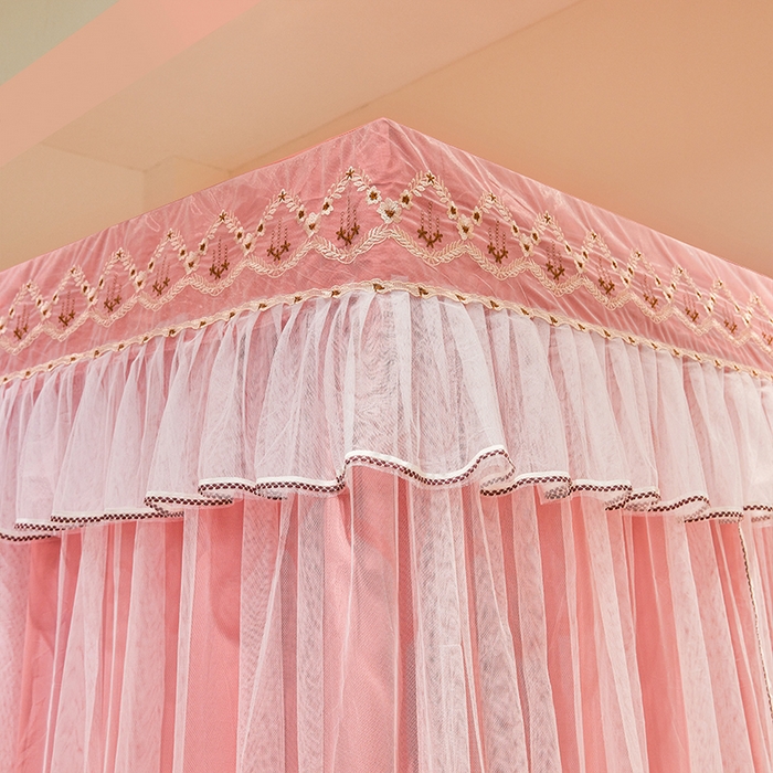 91家纺网 家纺一手货源 找家纺 锦逸家居 2025新款双层遮光防蚊落地蚊帐 魅力粉