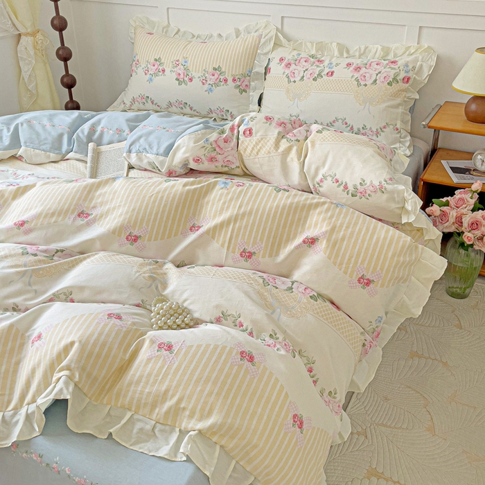 91家纺网 家纺一手货源 找家纺 澳梵家居 2025新款全棉印花韩版花间捕梦四件套 春寻