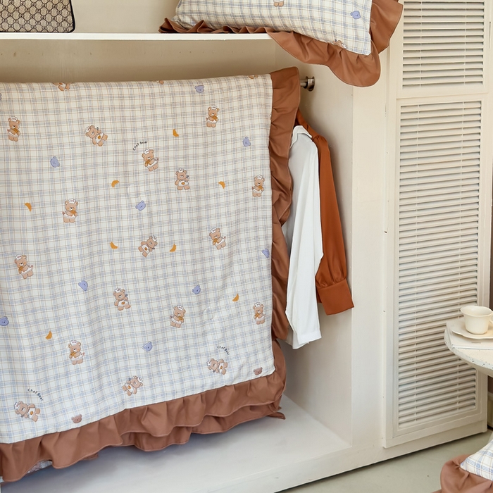 91家纺网 家纺一手货源 找家纺 梦莱斯2025新款针织棉夏被四件套 女仆熊