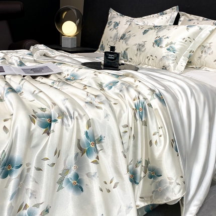 91家纺网 家纺一手货源 找家纺 （总）黄鹂鸟 2025新款高端轻奢丝滑裸睡丝绸数码印花水洗真丝天丝四件套系列 -风格四