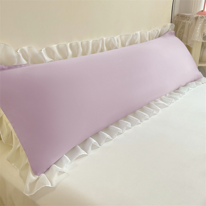 91家纺网 家纺一手货源 找家纺 梦舒羽2025新款针织棉双层纱花边枕头套情侣双人枕套枕芯套枕头内胆套 花边款-香芋紫