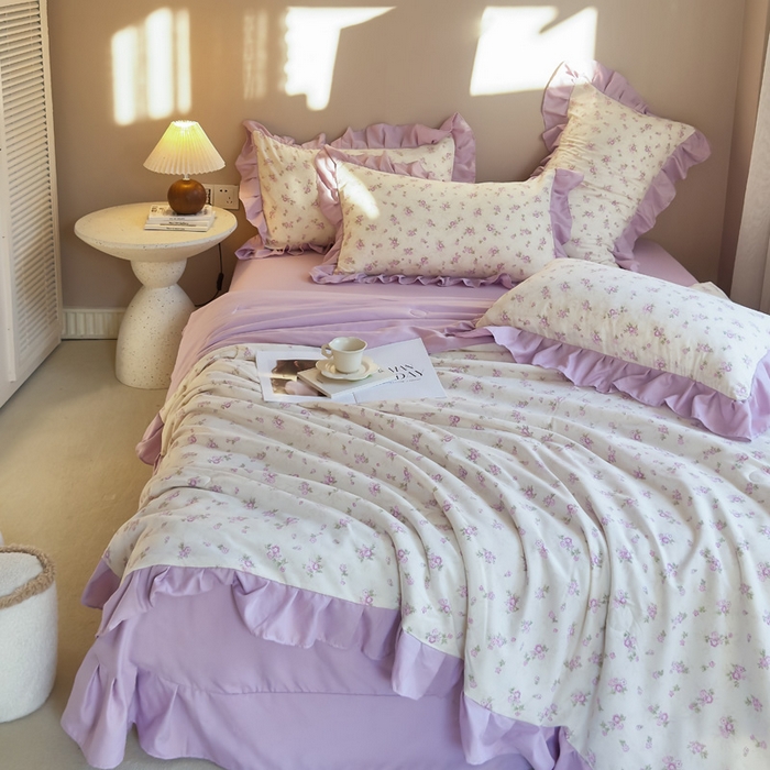 91家纺网 家纺一手货源 找家纺 梦莱斯2025新款针织棉夏被四件套 清幽