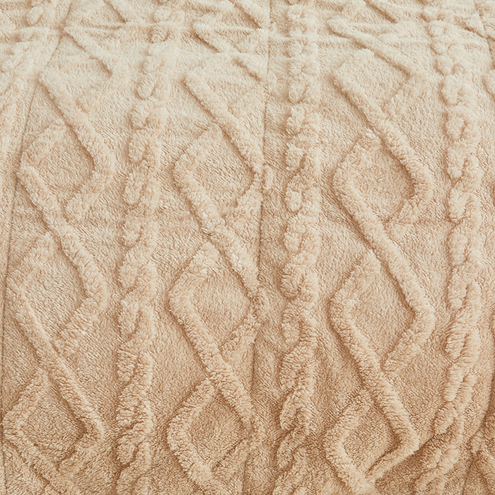 91家纺网 家纺一手货源 找家纺 澳梵家居 2025新款塔芙绒提花毛毯盖毯 卡其-白