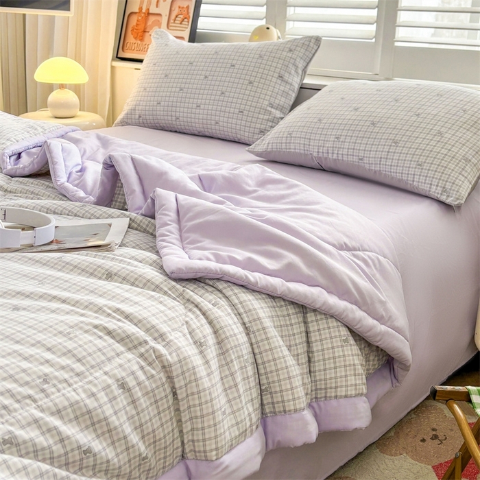 91家纺网 家纺一手货源 找家纺   壹张床  2025新款A类针织棉双层纱100%新疆棉花夏凉被《包检测》（提供买家秀） 格纹萌宠