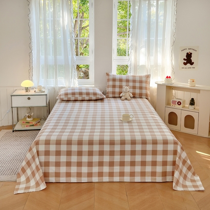 莱登卡奴 新款A类100%全棉老粗布单品系列-床单 闲暇时光豆沙