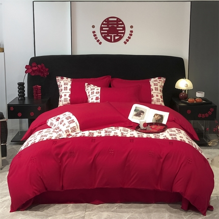 91家纺网 家纺一手货源 找家纺 （总）床绮 2025新款百喜印花婚庆四件套-风格一