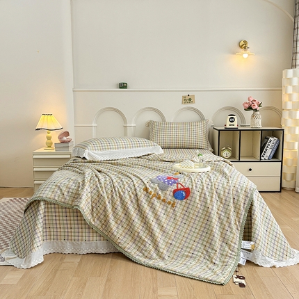 有货2025新款云纱棉毛巾绣夏被+床盖三件套 小象