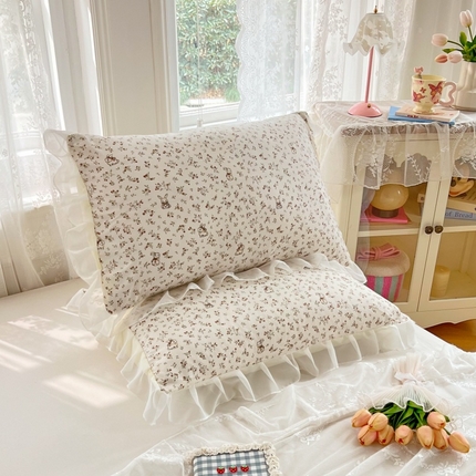 梦舒羽  2025新款针织棉双层纱花边枕头套双人枕套枕芯套宿舍单人枕头内胆套 花边款-花仙子