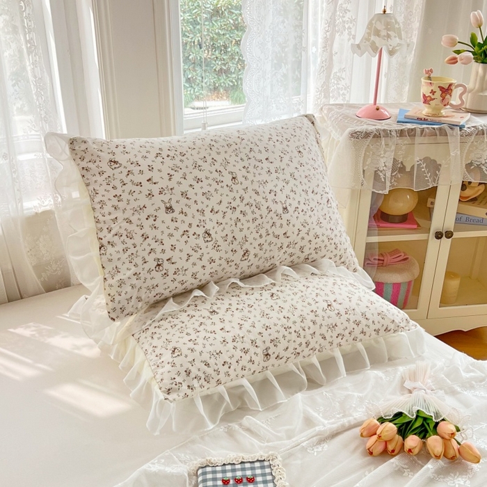 91家纺网 家纺一手货源 找家纺 梦舒羽  2025新款针织棉双层纱花边枕头套双人枕套枕芯套宿舍单人枕头内胆套 花边款-花仙子