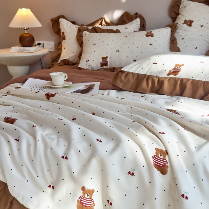 91家纺网 家纺一手货源 找家纺 梦莱斯2025新款针织棉夏被四件套 北极熊