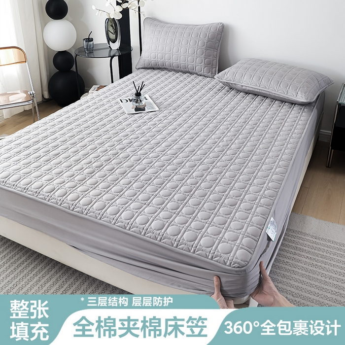 91家纺网 家纺一手货源 找家纺 佳笠家居 2025新款全棉纯棉夹棉床笠四季通用席梦思保护套床罩 高级灰