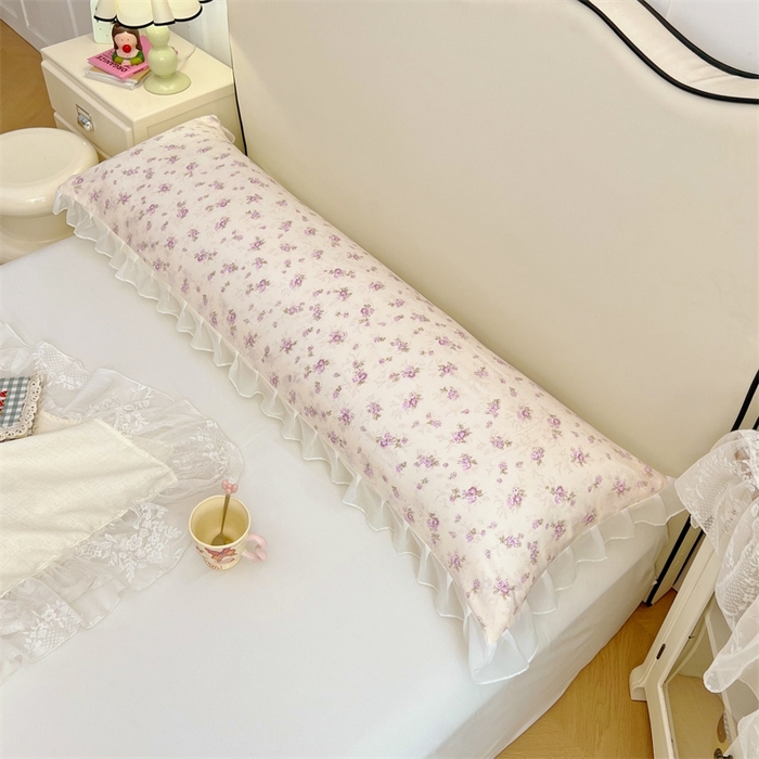 91家纺网 家纺一手货源 找家纺 梦舒羽2025新款针织棉双层纱花边枕头套情侣双人枕套枕芯套枕头内胆套 花边款-花朝如约