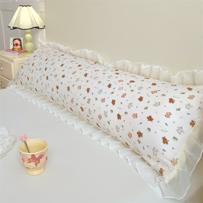 91家纺网 家纺一手货源 找家纺 梦舒羽2025新款针织棉双层纱花边枕头套情侣双人枕套枕芯套枕头内胆套 花边款-蛋糕萌犬