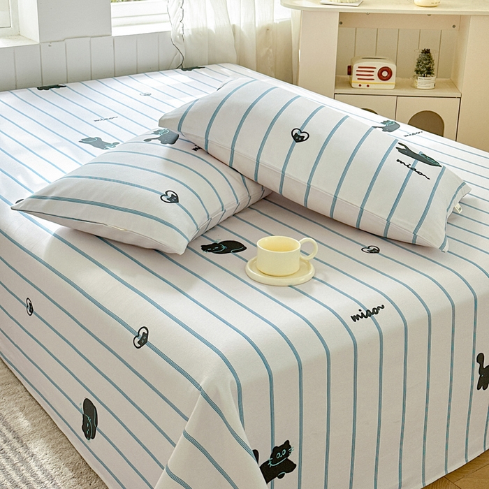 91家纺网 家纺一手货源 找家纺 莱登卡奴 新款A类100%全棉老粗布单品系列-床单 喵喵时光