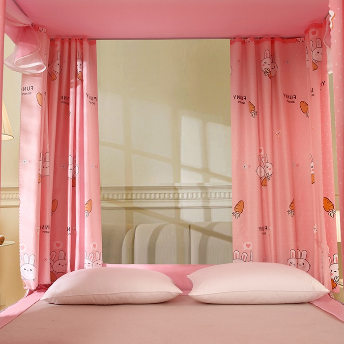 91家纺网 家纺一手货源 找家纺 显高蚊帐 2025新款U型坐床遮光防尘床帘式蚊帐 开心兔