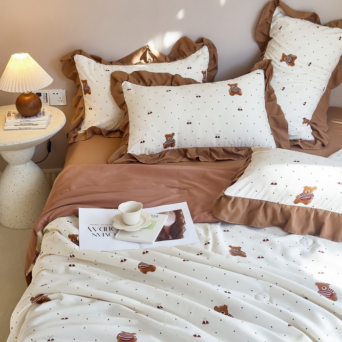 91家纺网 家纺一手货源 找家纺 梦莱斯2025新款针织棉夏被四件套 北极熊