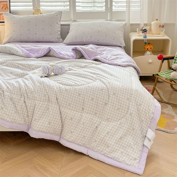 91家纺网 家纺一手货源 找家纺   壹张床  2025新款A类针织棉双层纱100%新疆棉花夏凉被《包检测》（提供买家秀） 格纹萌宠