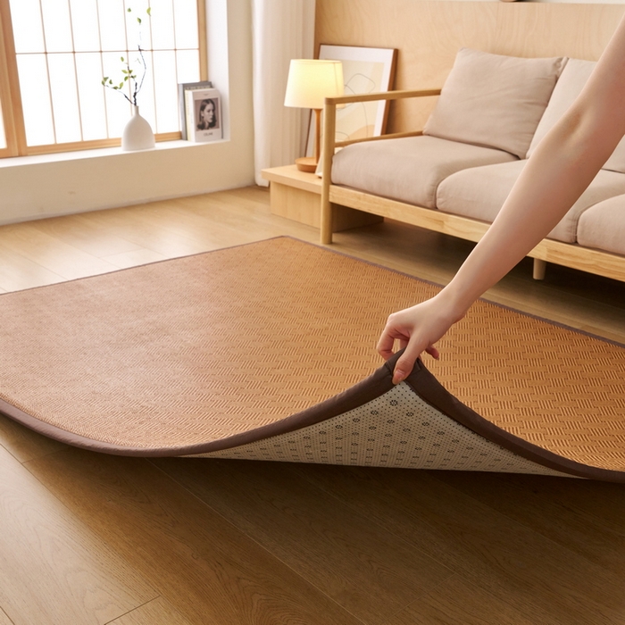 91家纺网 家纺一手货源 找家纺 艺博床垫 2025新款竹藤席地垫 饼干花-棕