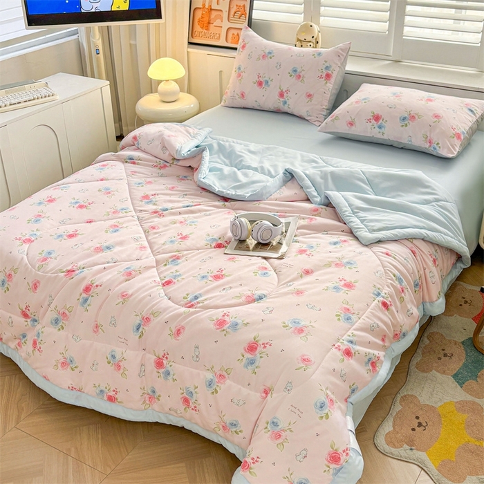 91家纺网 家纺一手货源 找家纺   壹张床  2025新款A类针织棉双层纱100%新疆棉花夏凉被《包检测》（提供买家秀） 玫瑰花园