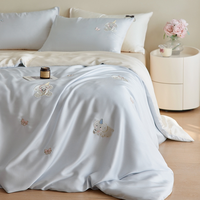 91家纺网 家纺一手货源 找家纺 风向标2025新款60S兰精天丝绣花四件套 乐萌小象