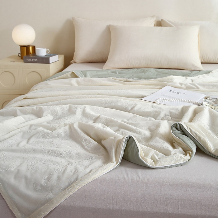 91家纺网 家纺一手货源 找家纺 品乐家纺 2025新款凉感A类可水洗抗菌冰冰被夏被夏凉被空调被被子被芯 冰冰被米纹+绿