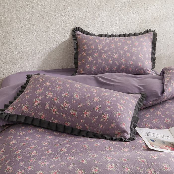 91家纺网 家纺一手货源 找家纺 2025新款A类纯棉双层纱皱皱纱花边四件套（复古风） 伊人诺兰