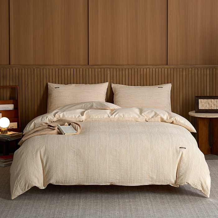 91家纺网 家纺一手货源 找家纺 安莱生活 2025 全棉立体色织提花四件套 摩卡黄