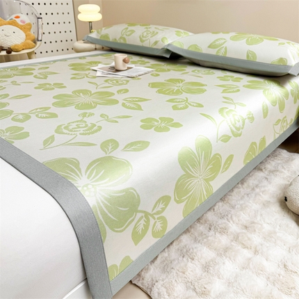 91家纺网 家纺一手货源 找家纺 （总）雯豆2025夏季新品冰藤印花凉席三件套平铺绑带款冰丝凉席三件套