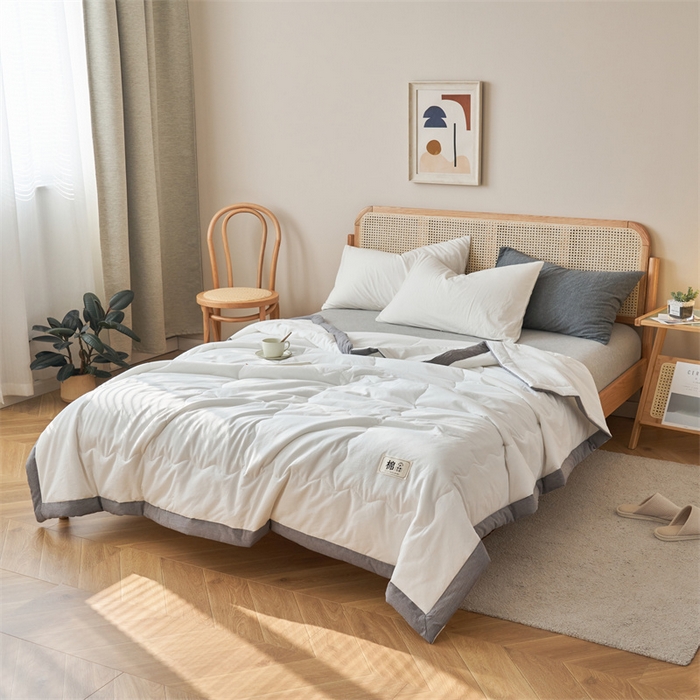 91家纺网 家纺一手货源 找家纺 金鹰 2025新款A类纯棉水洗棉色织棉花夏被全棉空调被夏凉被 本白