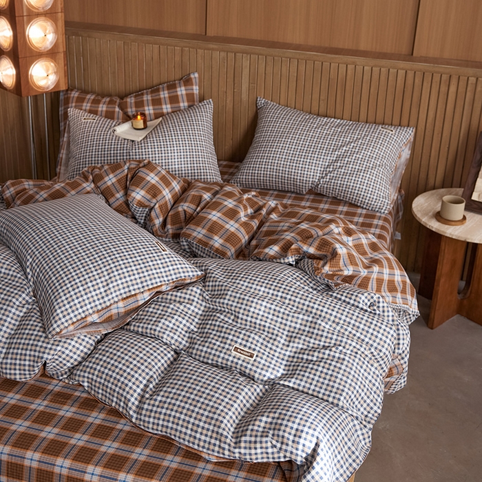 91家纺网 家纺一手货源 找家纺 安莱生活 2025 全棉双层纱苏格兰格纹系列四件套 牧人格