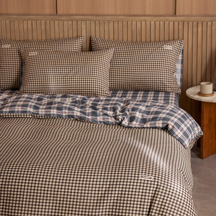 91家纺网 家纺一手货源 找家纺 安莱生活 2025 全棉双层纱苏格兰格纹系列四件套 小米格