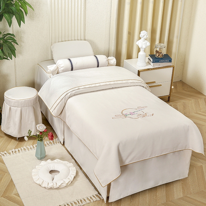 91家纺网 家纺一手货源 找家纺 芙怡 2025春夏新款8023款棉麻绒美 容床罩-花颜系列 花颜-白