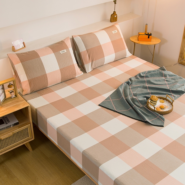 91家纺网 家纺一手货源 找家纺 柠萌家居 2025新款A类全棉色织水洗棉单床笠 玉大格