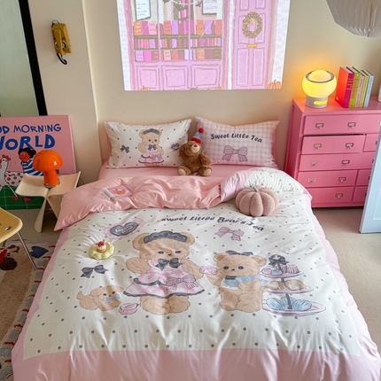 美乐迪家纺 2025新款大版全棉四件套 茶话熊
