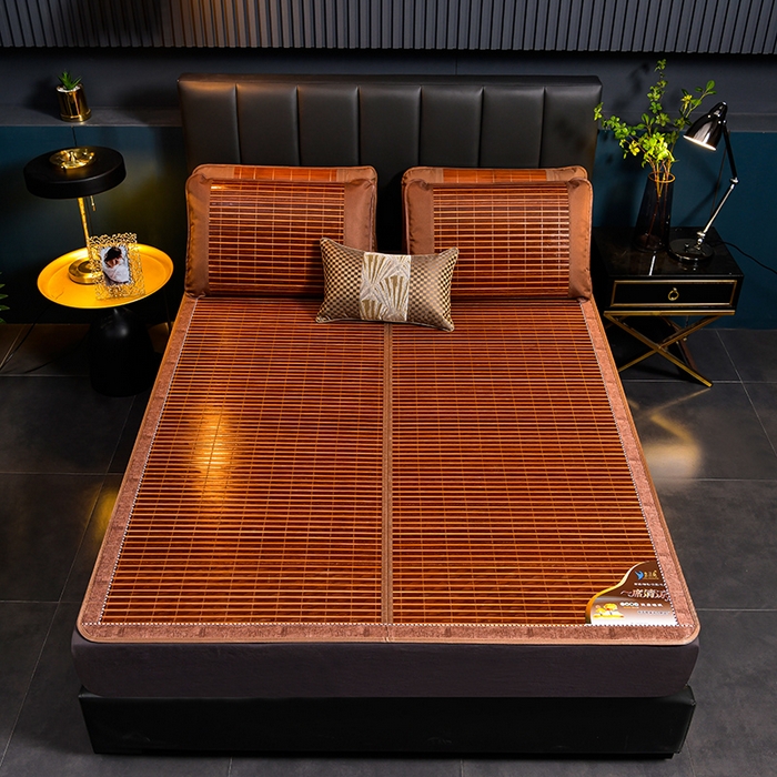 91家纺网 家纺一手货源 找家纺 苏迪凉席竹席2025新款竹席凉席冰丝席碳化双面印花藤草席 红木纹