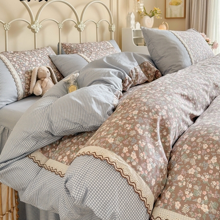 91家纺网 家纺一手货源 找家纺 安莱生活 2025 全棉小碎花刺绣花边款四件套 野玫